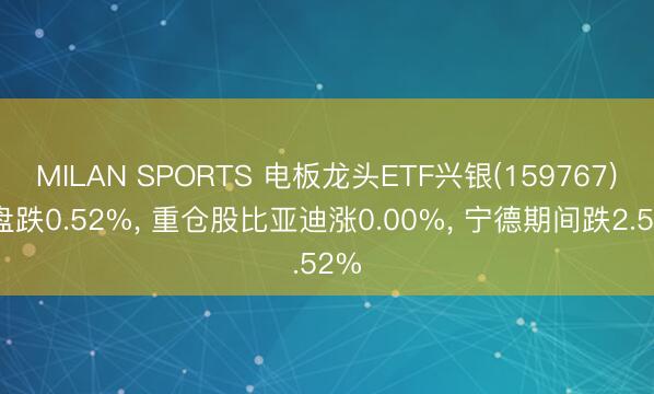 MILAN SPORTS 电板龙头ETF兴银(159767)开盘跌0.52%， 重仓股比亚迪涨0.00%， 宁德期间跌2.52%